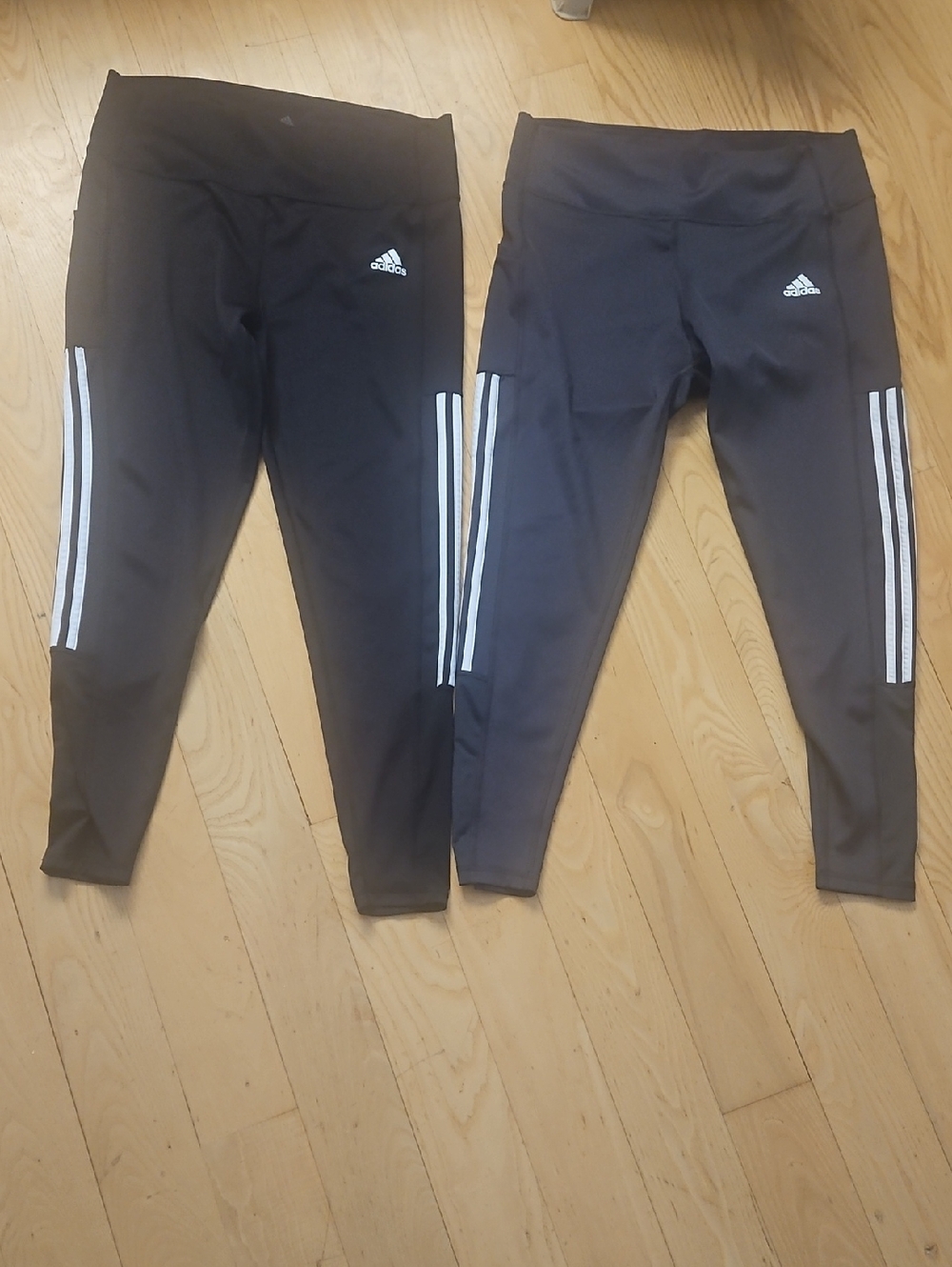 2 PAIR. Adidas Black Track Tights with White Side Stripes